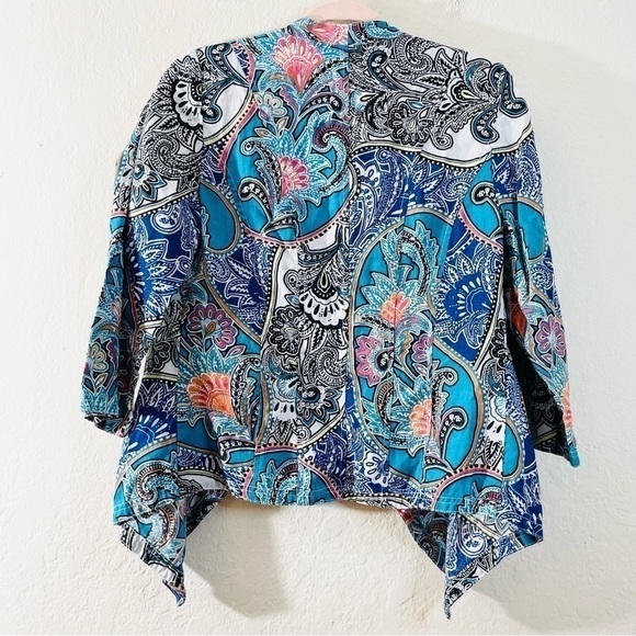 Chico’s Paisley Linen Drape Jacket Women Size Small Blue/Pink - Picture 4 of 13